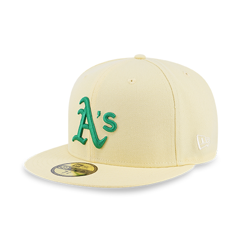 VINTAGE New Era Oakland Athletics Hat Cap Size 7 1/4 Fitted Green Yellow  90s USA