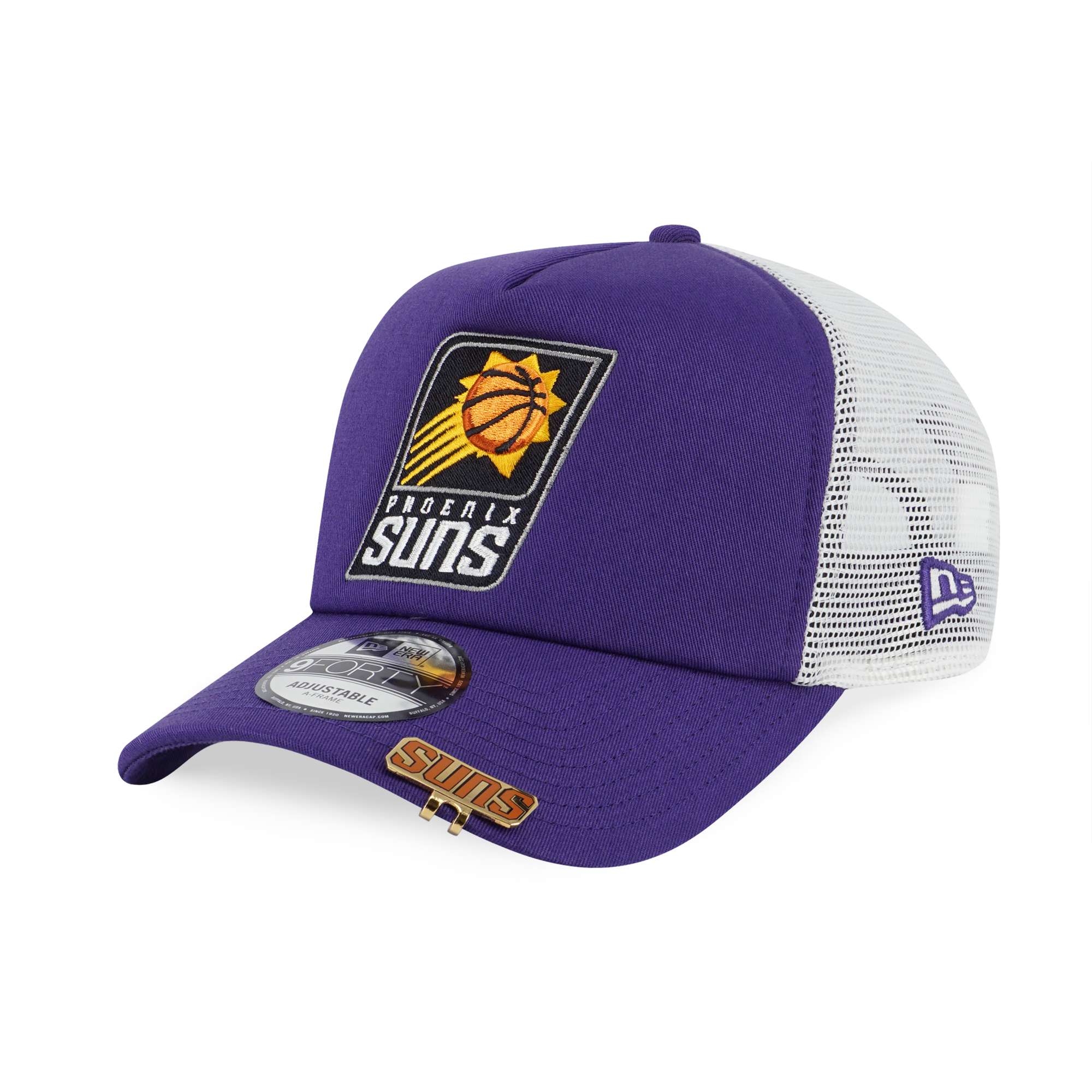 NBA PHOENIX SUNS VISOR CLIP ORCHID AND WHITE 9FORTY AF TRUCKER CAP