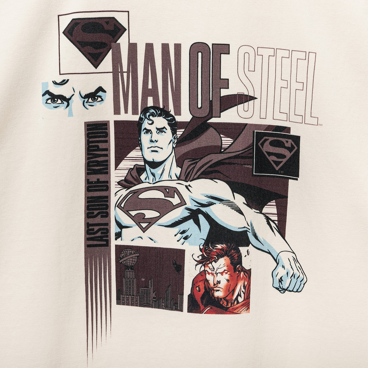 WARNER BROTHERS 100TH JUSTICE LEAGUE SUPERMAN IVORY SHORT SLEEVE T-SHIRT