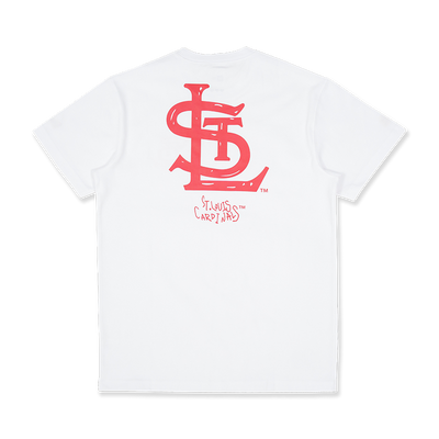 MLB COOPERSTOWN ST. LOUIS CARDINALS HAND DRAWING WHITE SHORT SLEEVE T-SHIRT