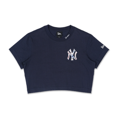 NEW YORK YANKEES ANIMAL PAISLEY NAVY WOMEN CROP TEE