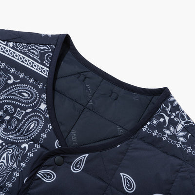 NEW ERA LIGHT WEIGHT QUILTED PAISLEY PATCHWORK NAVY FOLDABLE VEST