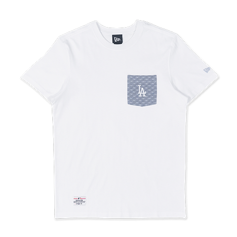 LOS ANGELES DODGERS MLB WASH CHECKER WHITE POCKET SHORT SLEEVE T-SHIRT