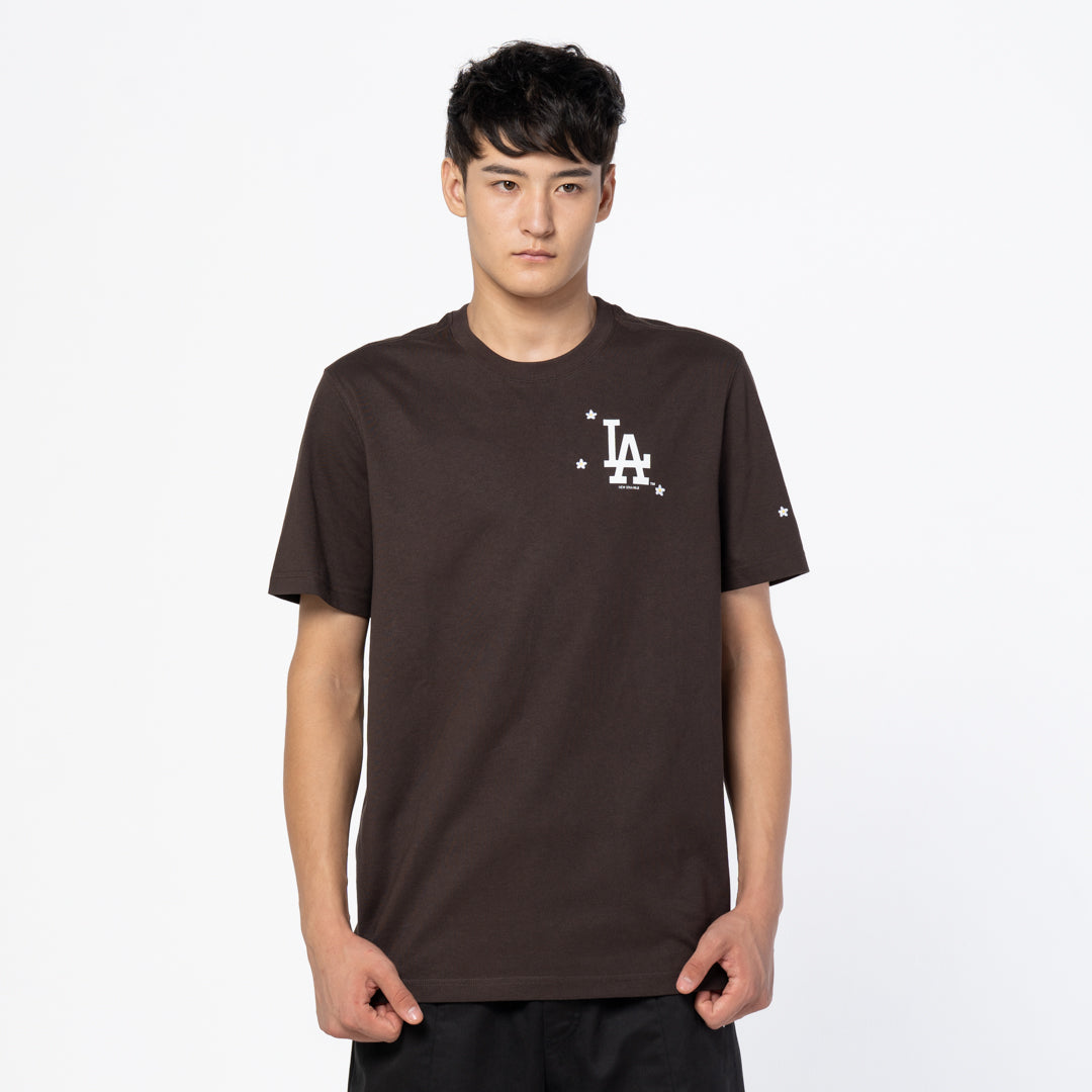 LOS ANGELES DODGERS MINI FLORAL BROWN SUEDE SHORT SLEEVE T-SHIRT