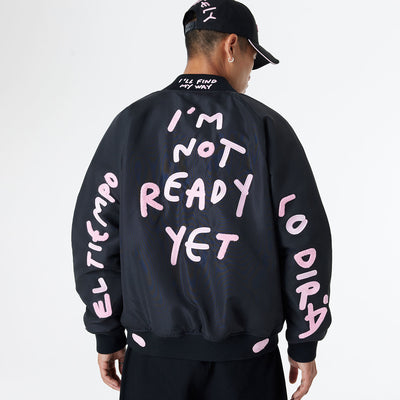 NEW ERA X RICARDO LUEVANOS IN DREAM I CAN FLY SCRIPT BLACK OVERSIZED VARSITY JACKET