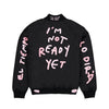 NEW ERA X RICARDO LUEVANOS IN DREAM I CAN FLY SCRIPT BLACK OVERSIZED VARSITY JACKET