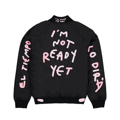 NEW ERA X RICARDO LUEVANOS IN DREAM I CAN FLY SCRIPT BLACK OVERSIZED VARSITY JACKET