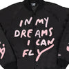 NEW ERA X RICARDO LUEVANOS IN DREAM I CAN FLY SCRIPT BLACK OVERSIZED VARSITY JACKET