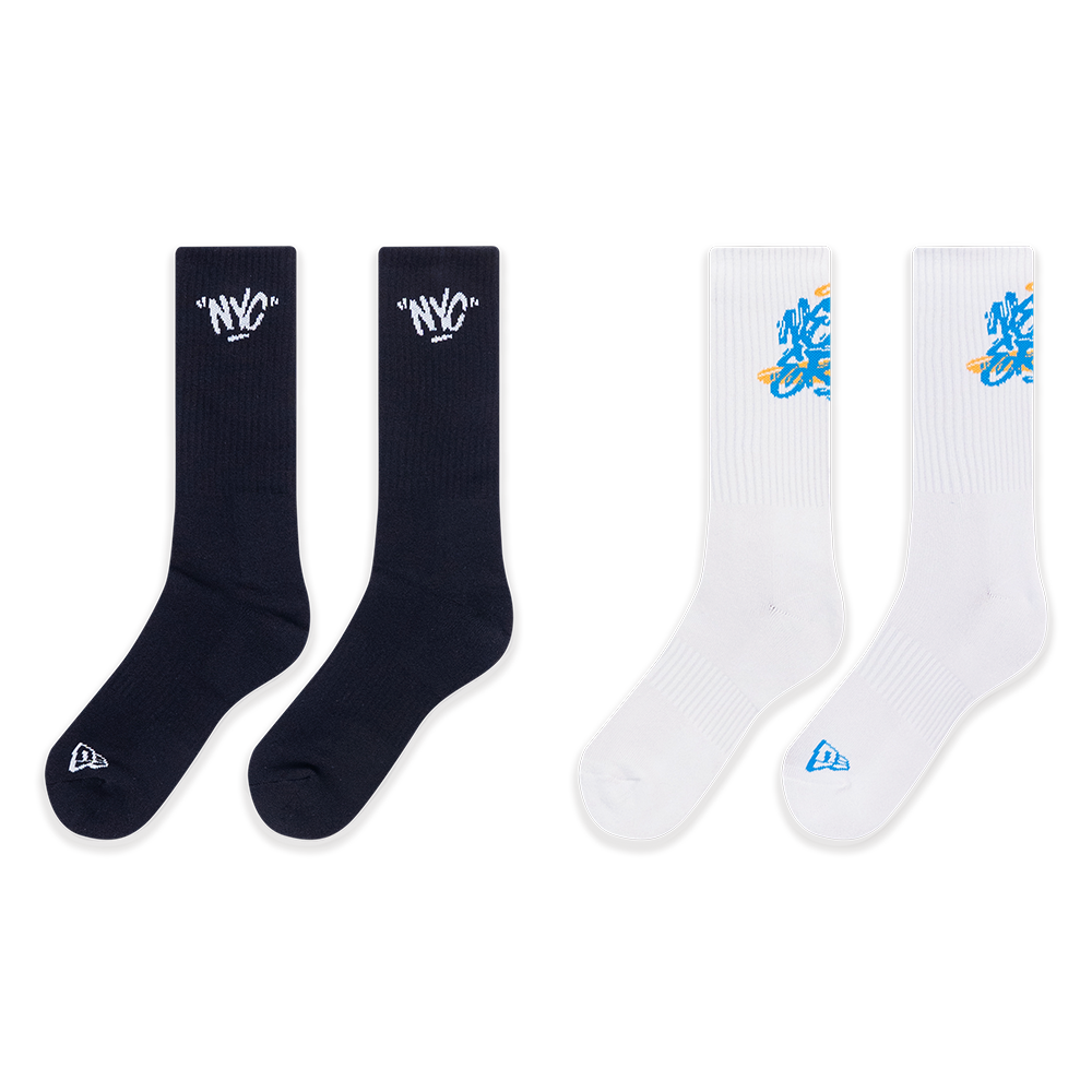 NEW ERA STREET REVERIE 2 PACK BLACK AND WHITE SOCKS