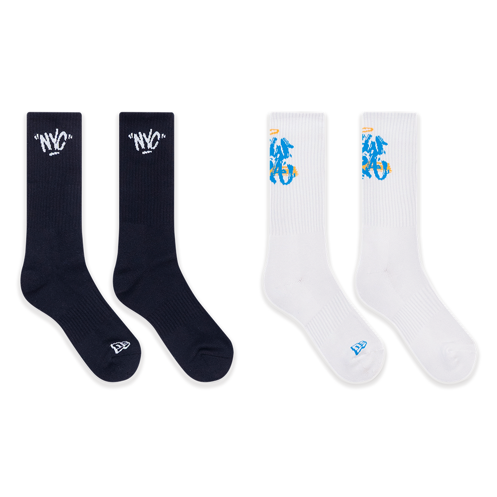 NEW ERA STREET REVERIE 2 PACK BLACK AND WHITE SOCKS