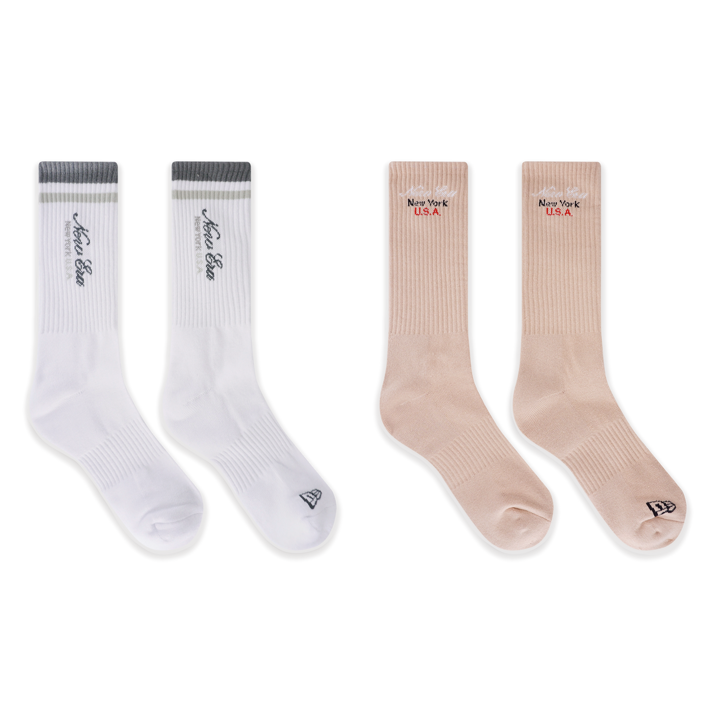 NEW ERA BASIC 2 PACK WHITE AND OAT MILK SOCKS