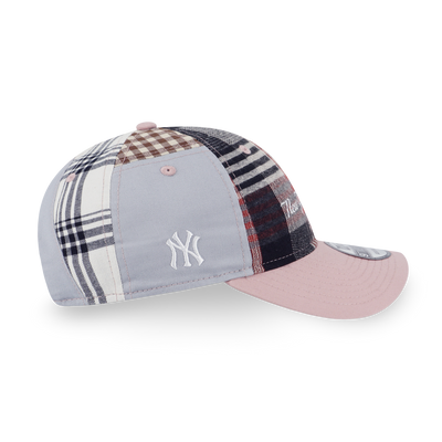 NEW YORK YANKEES PREPPY DIRTY ROSE VISOR DIRTY PINK MULTI CHECKER 9TWENTY SMALL CAP