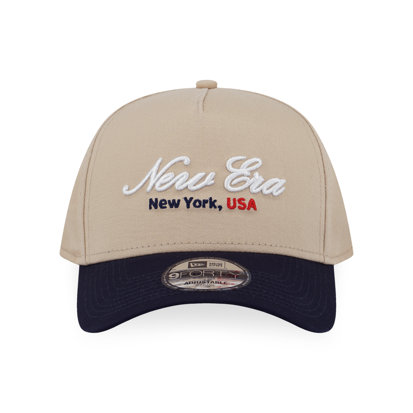 NEW ERA BASIC SCRIPT NAVY VISOR OAT MILK 9FORTY AF CAP