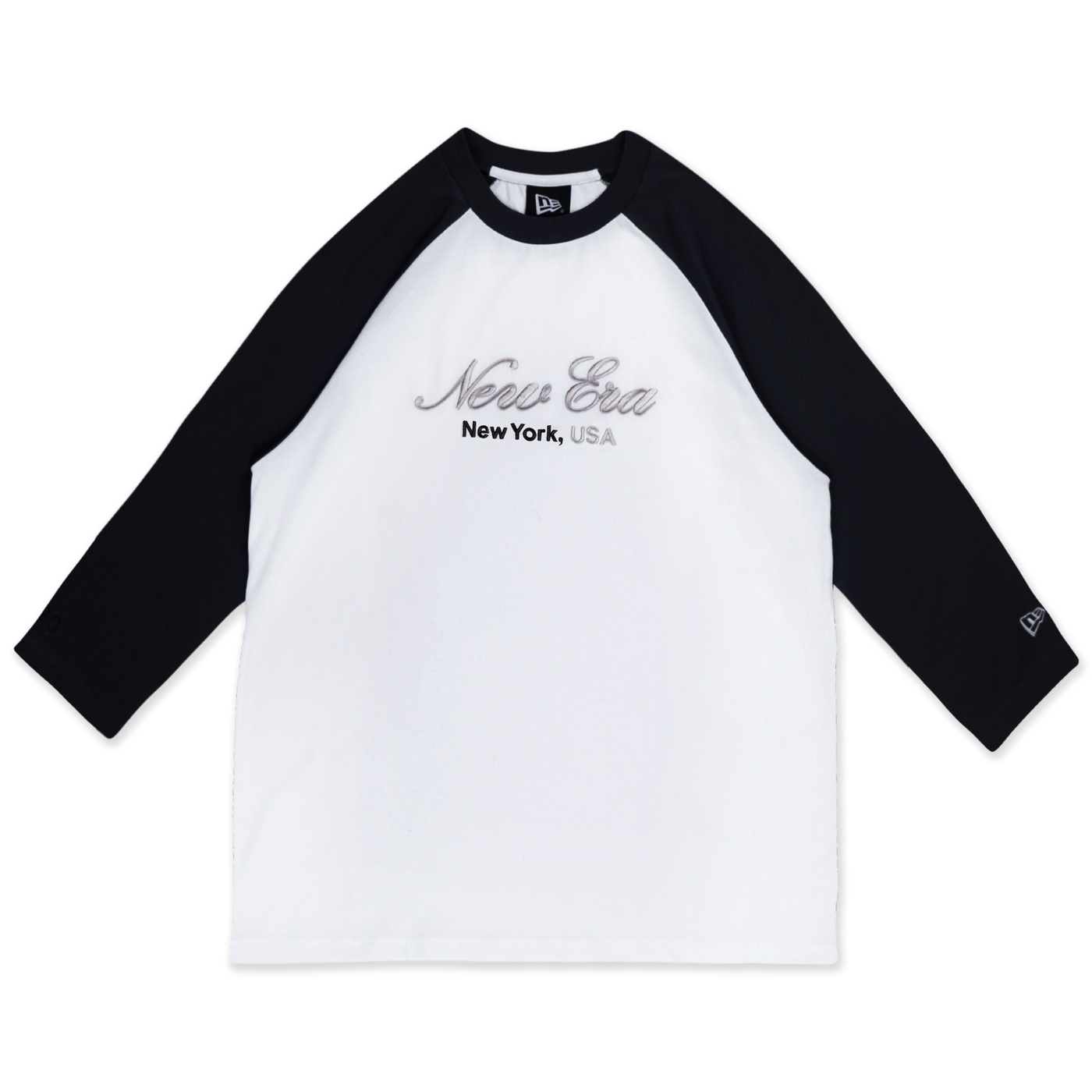 NEW ERA BASIC SCRIPT WHITE RAGLAN SLEEVE T-SHIRT