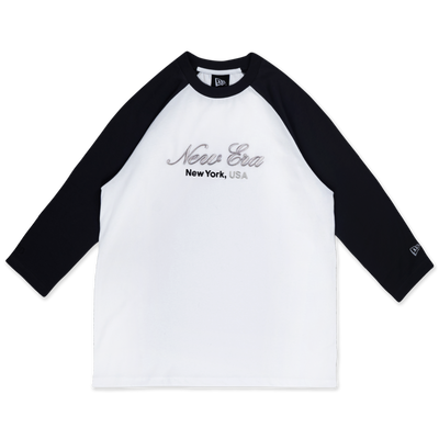 NEW ERA BASIC SCRIPT WHITE RAGLAN SLEEVE T-SHIRT