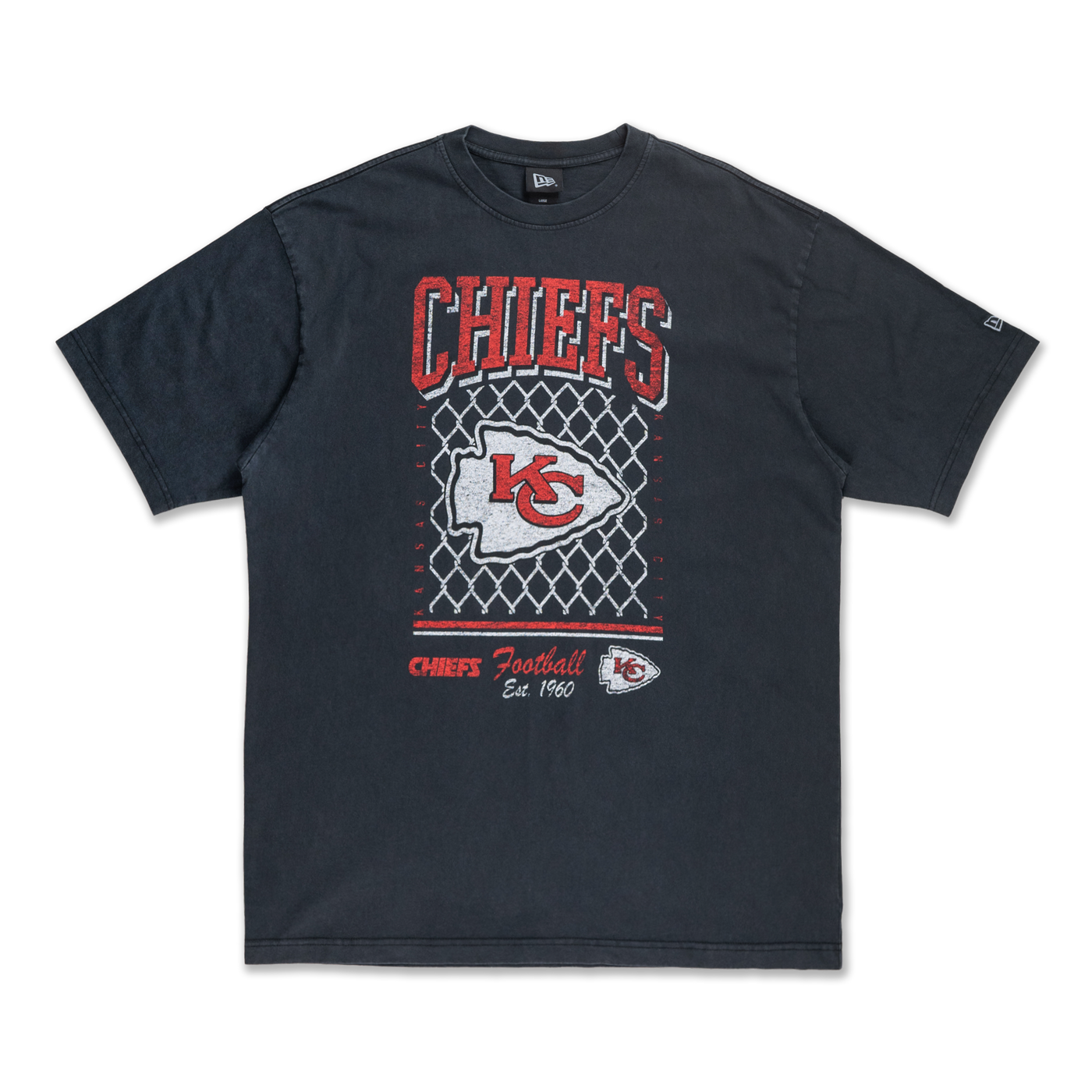 KANSAS CITY CHIEFS OLD SCHOOL SPORT AP BLACK OVERSIZED SHORT SLEEVE T-SHIRT