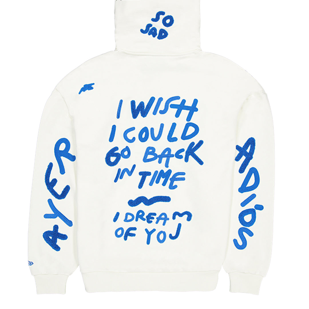 NEW ERA X RICARDO LUEVANOS NOTHING LASTS FOREVER SCRIPT CHROME WHITE OVERSIZED HOODIE