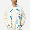 NEW ERA X RICARDO LUEVANOS WITH MY HEAD IN THE CLOUD SCRIPT CHROME WHITE COACH JACKET