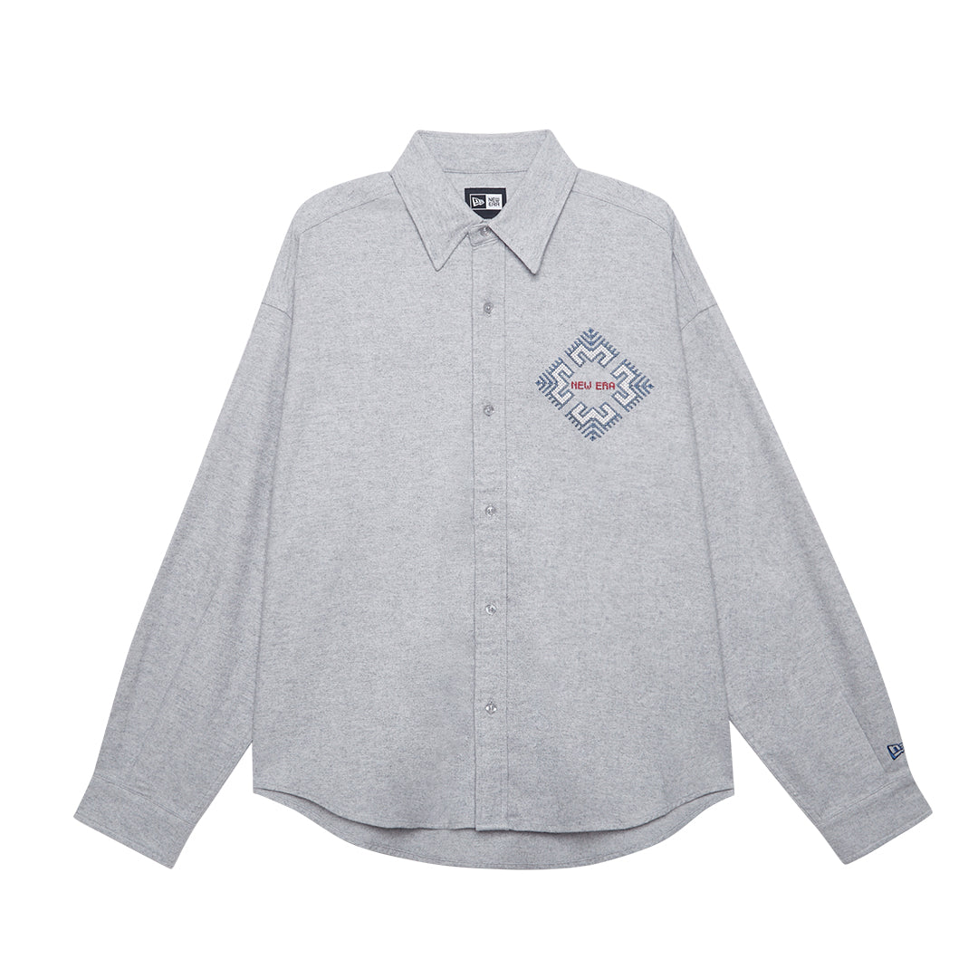 NEW ERA ANCIENT CRAFTS GRAY LONG SLEEVE WOVEN SHIRT