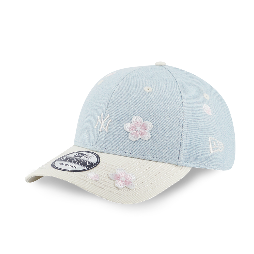 NEW YORK YANKEES FLORAL 2-TONE CHROME WHITE VISOR INDIGO DENIM 9FORTY CAP