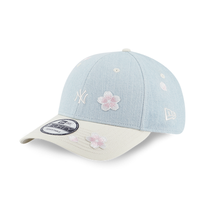 NEW YORK YANKEES FLORAL 2-TONE CHROME WHITE VISOR INDIGO DENIM 9FORTY CAP