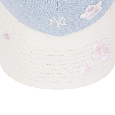 NEW YORK YANKEES FLORAL 2-TONE CHROME WHITE VISOR INDIGO DENIM 9FORTY CAP