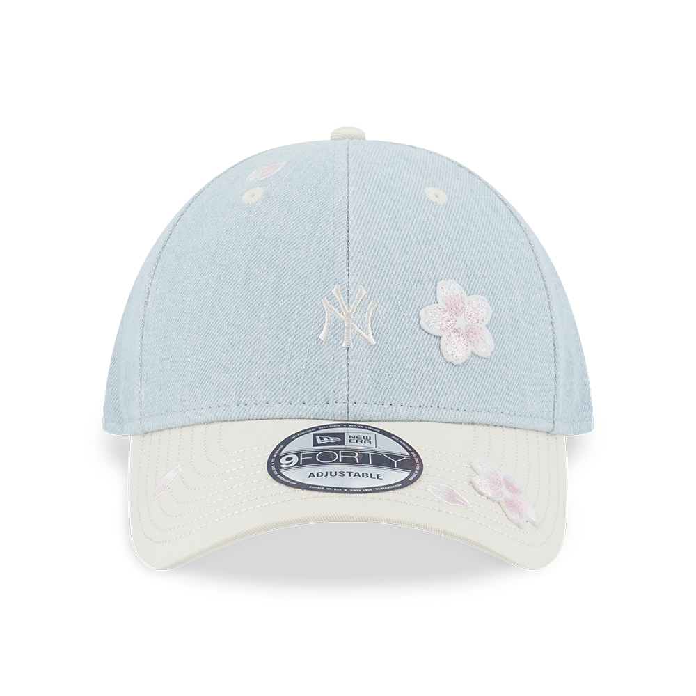 NEW YORK YANKEES FLORAL 2-TONE CHROME WHITE VISOR INDIGO DENIM 9FORTY CAP