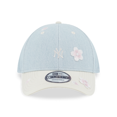 NEW YORK YANKEES FLORAL 2-TONE CHROME WHITE VISOR INDIGO DENIM 9FORTY CAP