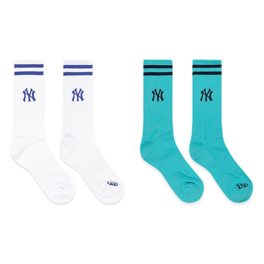NEW YORK YANKEES COLOR ERA 2 PACK WHITE AND ARCTIC TEAL SOCKS