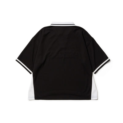 NEW ERA WOMEN BLACK OVERSIZED SHORT SLEEVE  POLO SHIRT