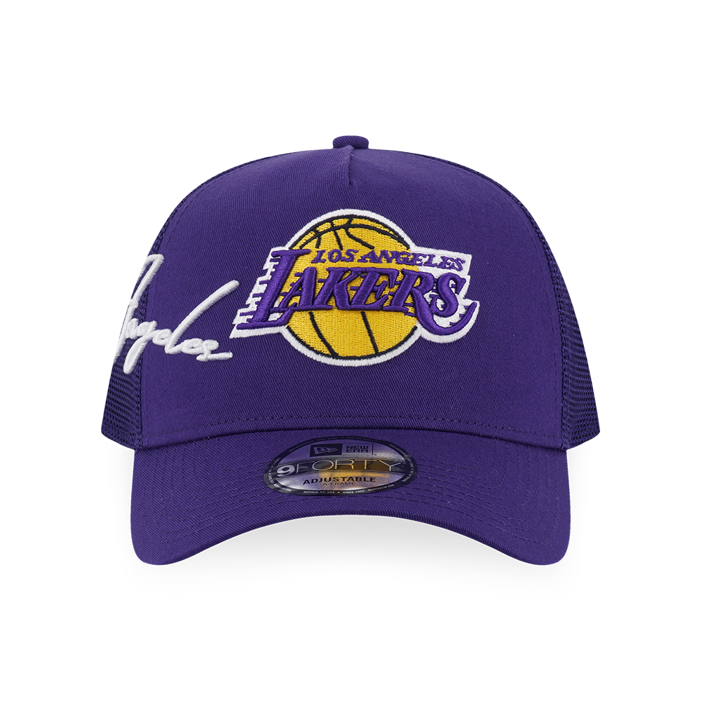 LOS ANGELES LAKERS MIX LEAGUE SCRIPT PURPLE 9FORTY AF TRUCKER CAP