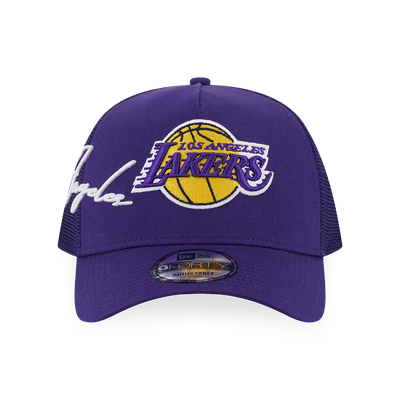 LOS ANGELES LAKERS MIX LEAGUE SCRIPT PURPLE 9FORTY AF TRUCKER CAP
