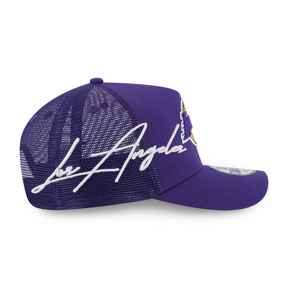 LOS ANGELES LAKERS MIX LEAGUE SCRIPT PURPLE 9FORTY AF TRUCKER CAP