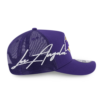 LOS ANGELES LAKERS MIX LEAGUE SCRIPT PURPLE 9FORTY AF TRUCKER CAP