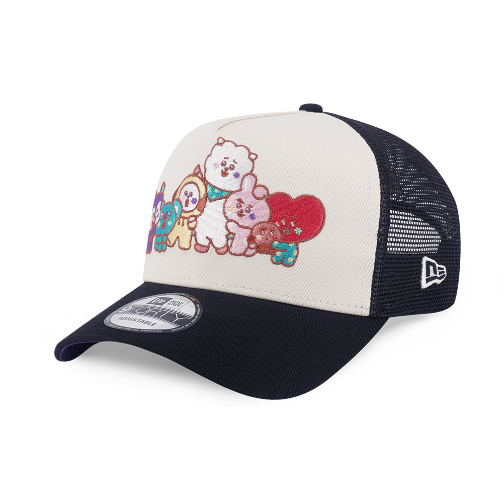 NEW ERA X BT21 THE JOURNEY COLLECTION 2-TONE BLACK VISOR CHROME WHITE 9FORTY AF TRUCKER CAP