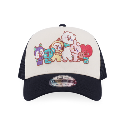 NEW ERA X BT21 THE JOURNEY COLLECTION 2-TONE BLACK VISOR CHROME WHITE 9FORTY AF TRUCKER CAP