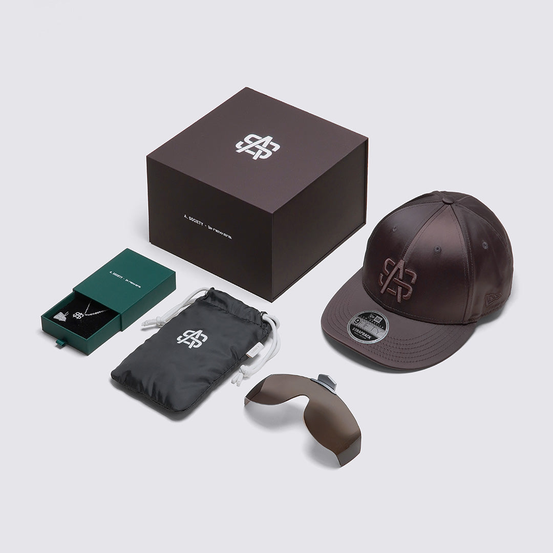 NEW ERA X A. SOCIETY EXCLUSIVE BROWN 9FIFTY LOW PROFILE CAP AND SUNGLASS LENS BOX SET
