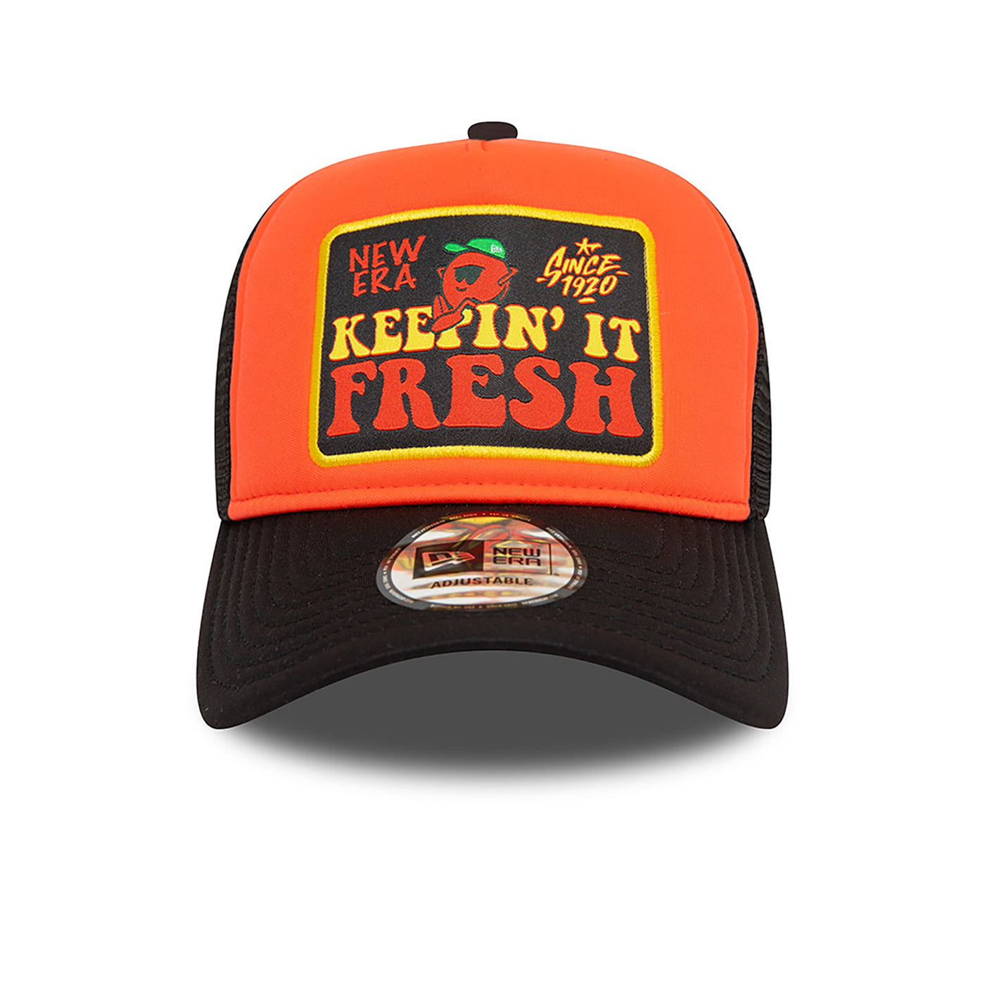 NEW ERA GRAPHIC FRUIT 2-TONE BLACK VISOR ORANGE 9FORTY EF TRUCKER CAP