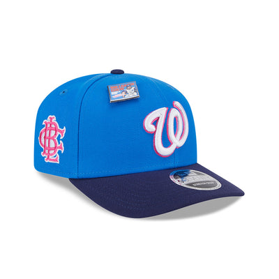 NEW ERA X BIG LEAGUE CHEW WASHINGTON NATIONALS NAVY VISOR MED BLUE 9SEVENTY STRETCH SNAP CAP