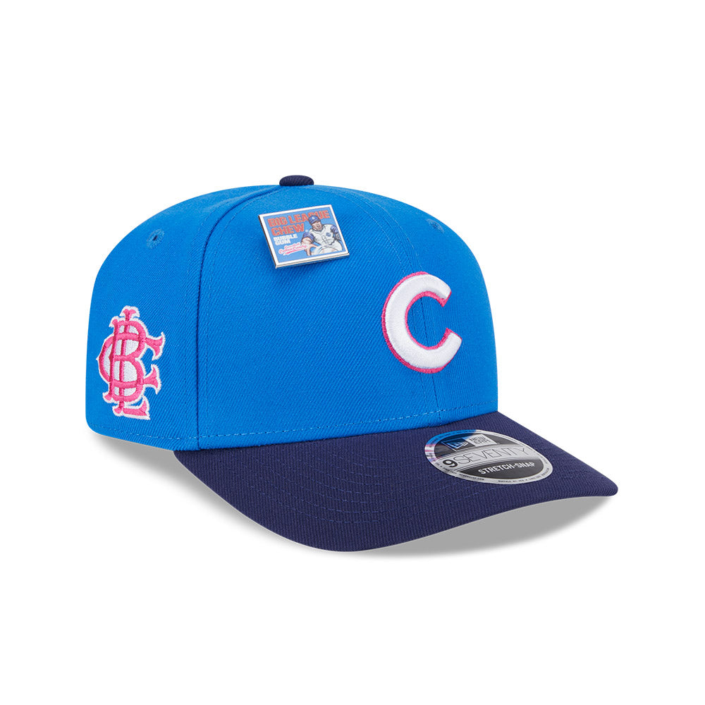 NEW ERA X BIG LEAGUE CHEW CHICAGO CUBS NAVY VISOR MED BLUE 9SEVENTY STRETCH SNAP CAP