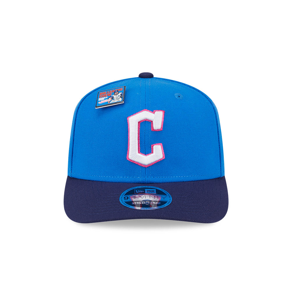 NEW ERA X BIG LEAGUE CHEW CLEVELAND GUARDIANS NAVY VISOR MED BLUE 9SEVENTY STRETCH SNAP CAP