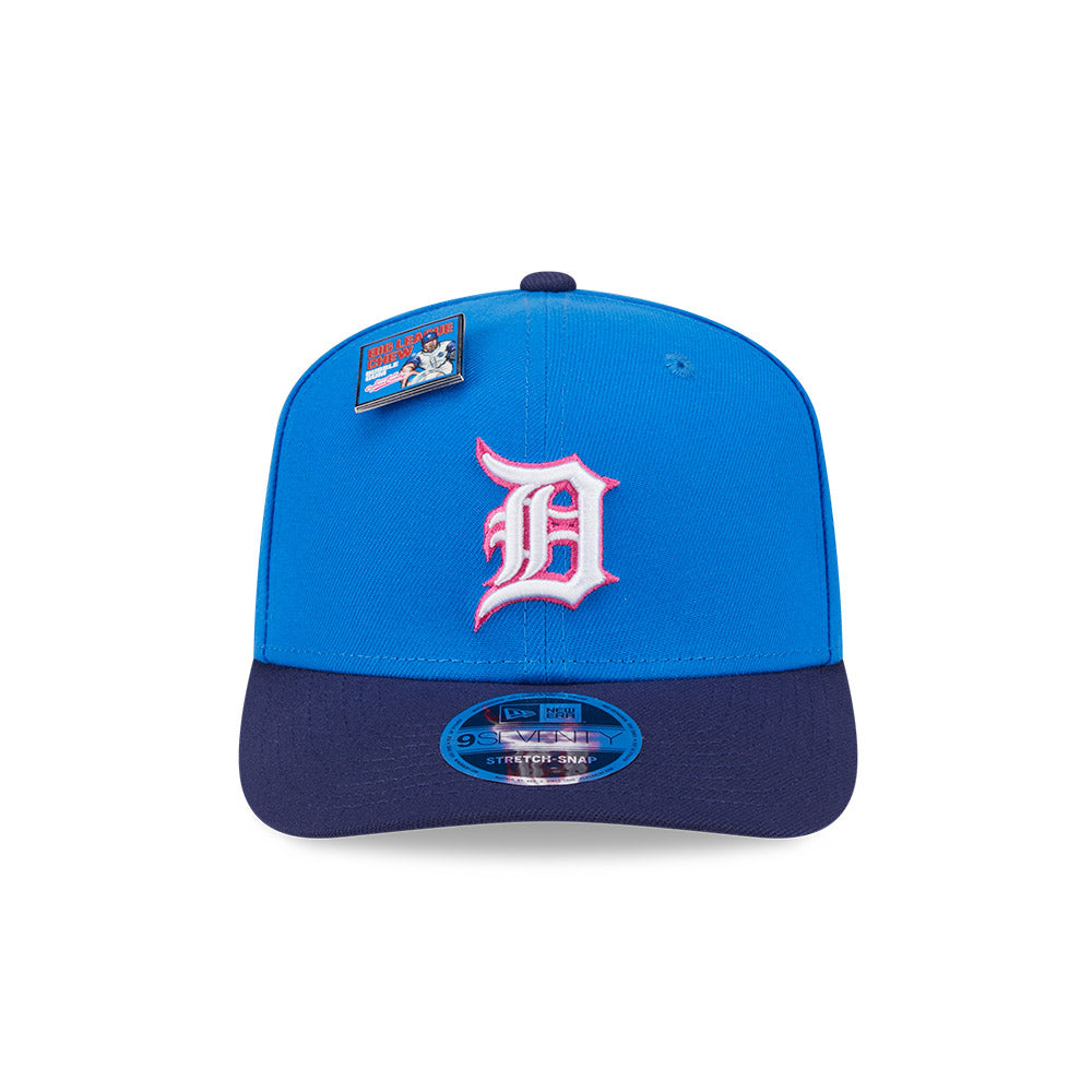 NEW ERA X BIG LEAGUE CHEW DETROIT TIGERS NAVY VISOR MED BLUE 9SEVENTY STRETCH SNAP CAP