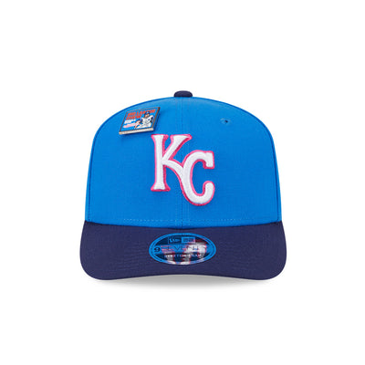 NEW ERA X BIG LEAGUE CHEW KANSAS CITY ROYALS NAVY VISOR MED BLUE 9SEVENTY STRETCH SNAP CAP