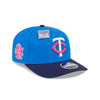 NEW ERA X BIG LEAGUE CHEW MINNESOTA TWINS NAVY VISOR MED BLUE 9SEVENTY STRETCH SNAP CAP