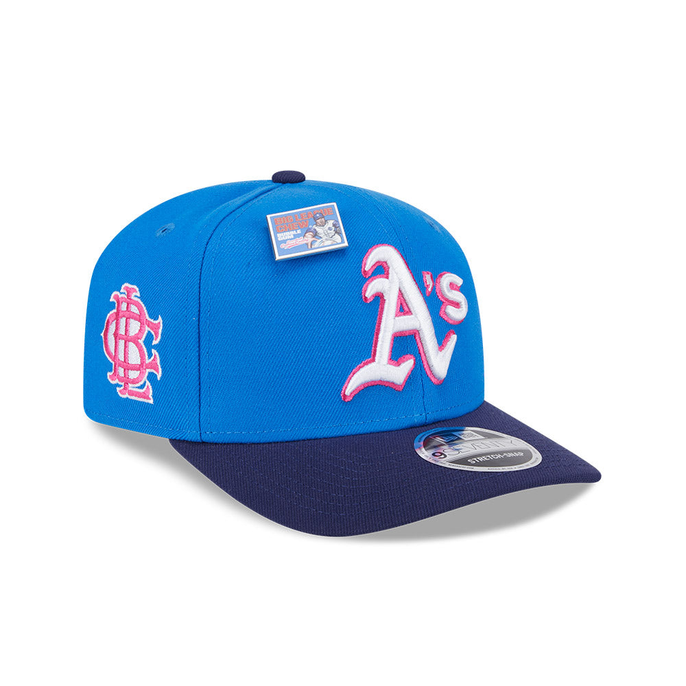 NEW ERA X BIG LEAGUE CHEW OAKLAND ATHLETICS NAVY VISOR MED BLUE 9SEVENTY STRETCH SNAP CAP