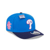 NEW ERA X BIG LEAGUE CHEW PHILADELPHIA PHILLIES NAVY VISOR MED BLUE 9SEVENTY STRETCH SNAP CAP