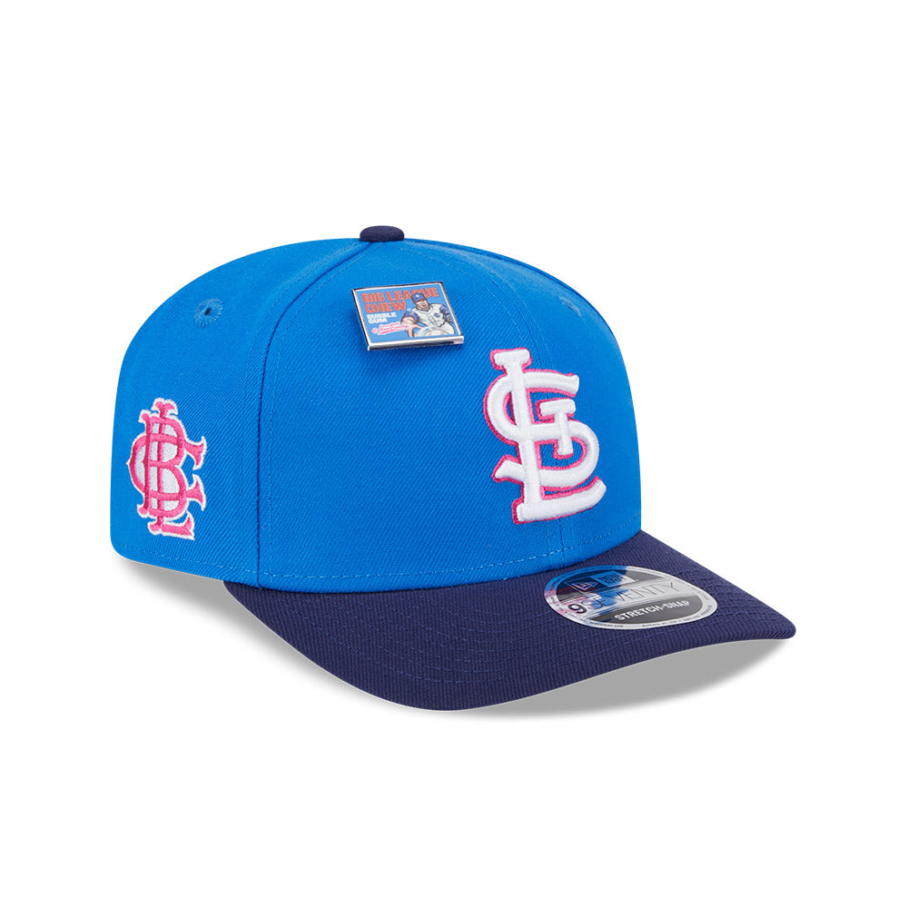 NEW ERA X BIG LEAGUE CHEW ST. LOUIS CARDINALS NAVY VISOR MED BLUE 9SEVENTY STRETCH SNAP CAP