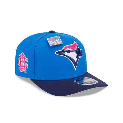 NEW ERA X BIG LEAGUE CHEW TORONTO BLUE JAYS NAVY VISOR MED BLUE 9SEVENTY STRETCH SNAP CAP