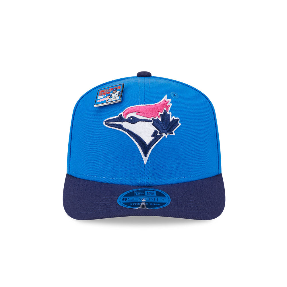 NEW ERA X BIG LEAGUE CHEW TORONTO BLUE JAYS NAVY VISOR MED BLUE 9SEVENTY STRETCH SNAP CAP