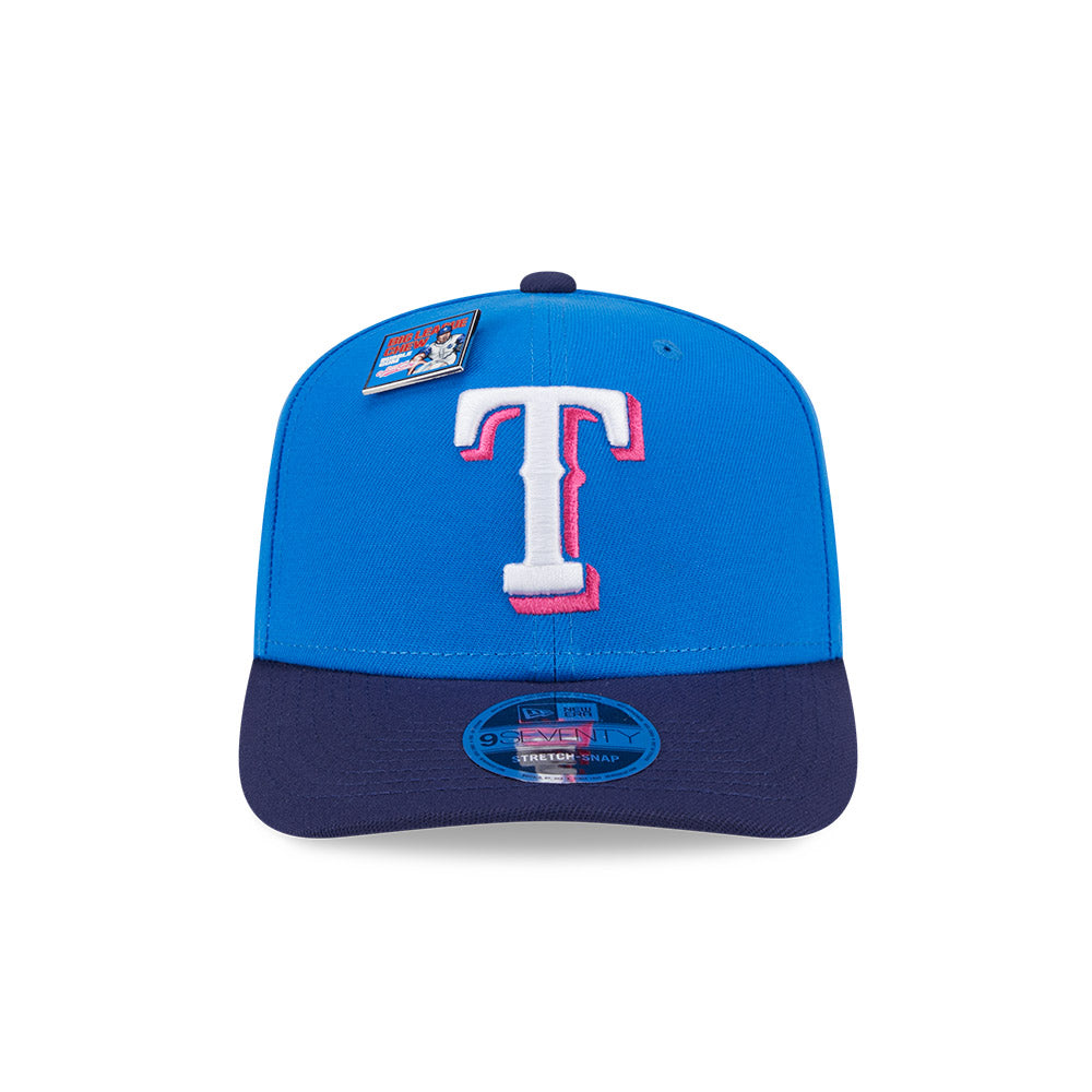 NEW ERA X BIG LEAGUE CHEW TEXAS RANGERS NAVY VISOR MED BLUE 9SEVENTY STRETCH SNAP CAP